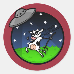 ADESIVO REDONDO ALIENÍGENA DE VACAS DE CARTÃO ENGRAÇADO,  DE UF