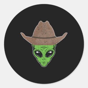 Adesivo Redondo Alienígena De Vaqueiro De Diversão De Halloween Pr