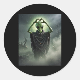 Adesivo Redondo Alienígena Engraçado Mãos Corações de Poster Horro