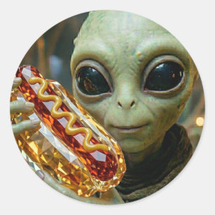 Adesivo Redondo Alienígena Extraterrestre com Cachorro Quente Cris