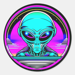 Adesivo Redondo Alienígena Extraterrestre Voando um OVNI