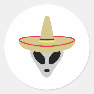 Adesivo Redondo alienígena mexicana sombrero