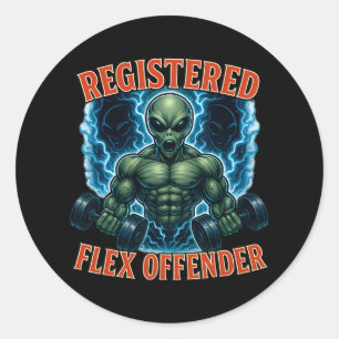 Adesivo Redondo Alienígena Muscular Registrada Flex Offender Funny