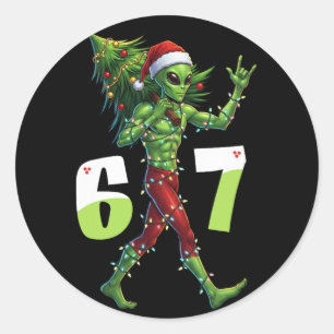 Adesivo Redondo Alienígena Natal Divertido Seis Sete Meme 67 Chapé