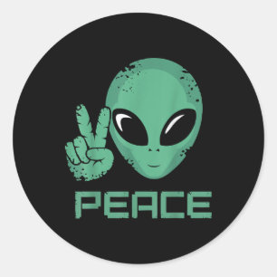Adesivo Redondo Alienígena Peace Hippie Ufo