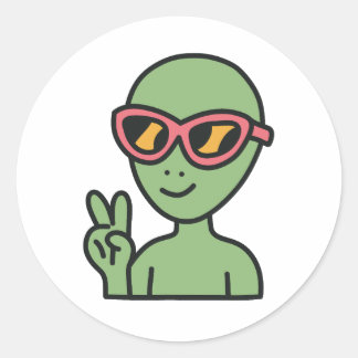 Adesivo Redondo Alienígena Peace Out