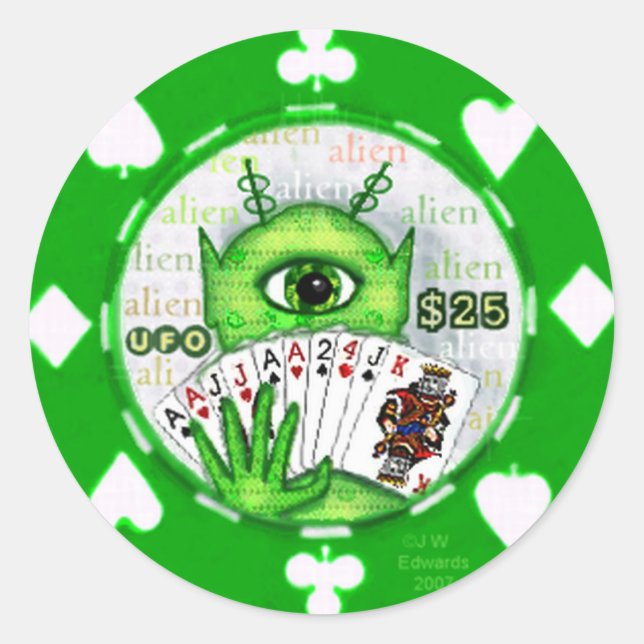 Adesivo Redondo Alienígena Poker Chip Sticker (Frente)