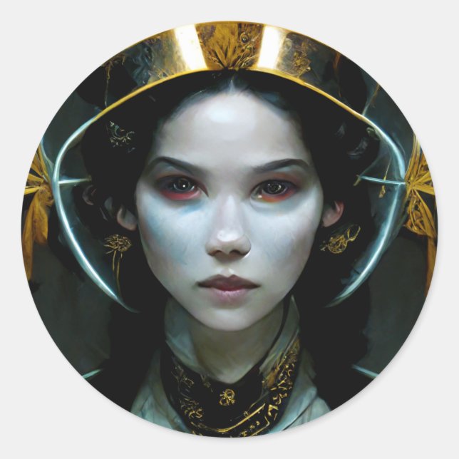 Adesivo Redondo Alienígena Rapariga 2 Ficção científica (Frente)