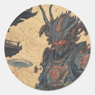 Adesivo Redondo Alienígena Samurai Sticker