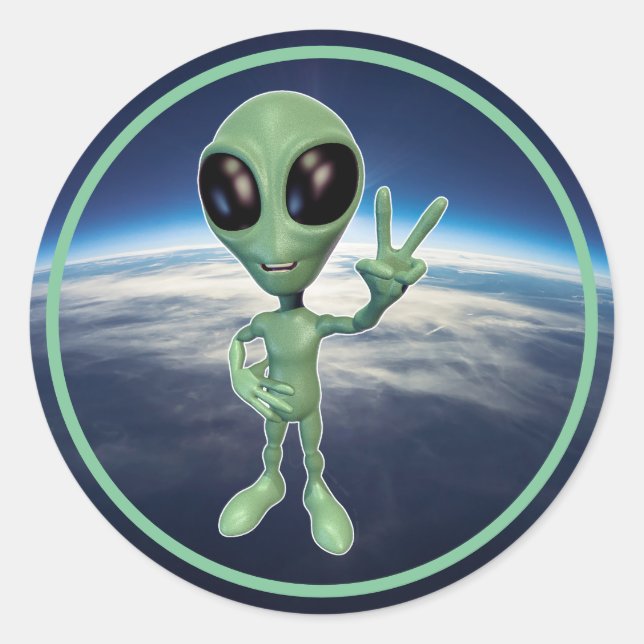 Adesivo Redondo Alienígena - Sinal Peace V (Frente)