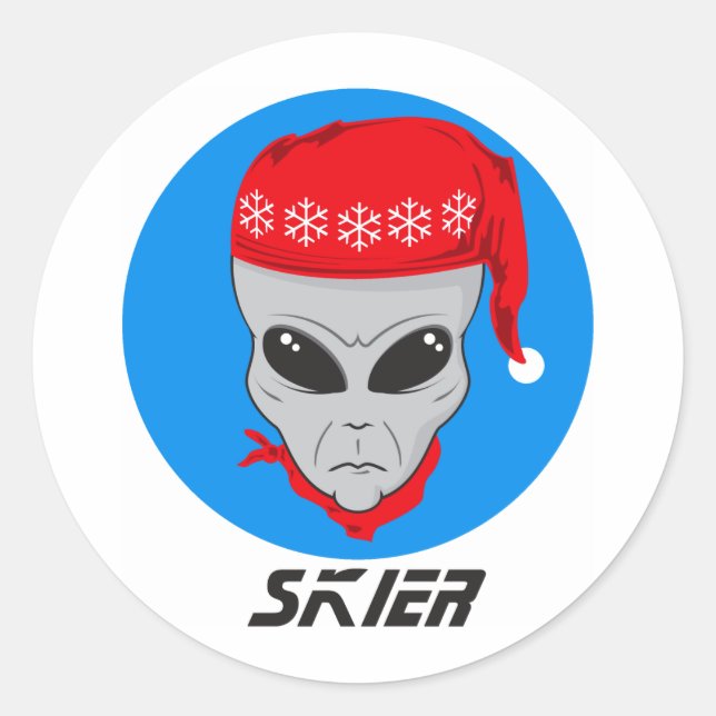 Adesivo Redondo Alienígena Skier (Frente)