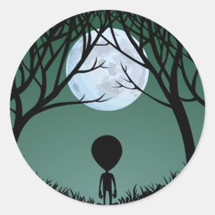 Adesivo Redondo Alienígenas com Alienígena de Halloween