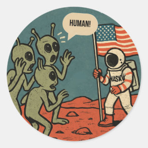 Adesivo Redondo Aliens engraçados e astronauta no espaço