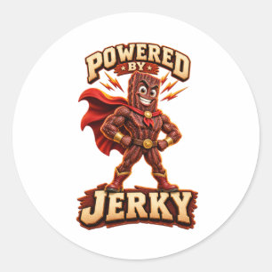 Adesivo Redondo Alimentado pelo Jerky Super-herói