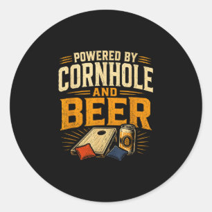 Adesivo Redondo Alimentado por cornhole e cerveja engraçado tailga