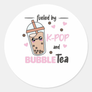 Adesivo Redondo Alimentado Por K-Pop E Bble Tea Kawaii Boba Tea