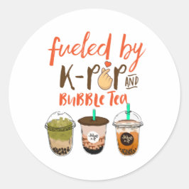 Adesivo Redondo Alimentado por K-Pop e Bubble Tea Funny Boba Lover