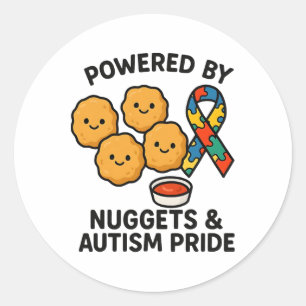 Adesivo Redondo Alimentado Por Nuggets De Frango E Orgulho Do Auti