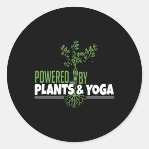 Adesivo Redondo Alimentado Por Plantas E Yoga Para Mulheres Camise