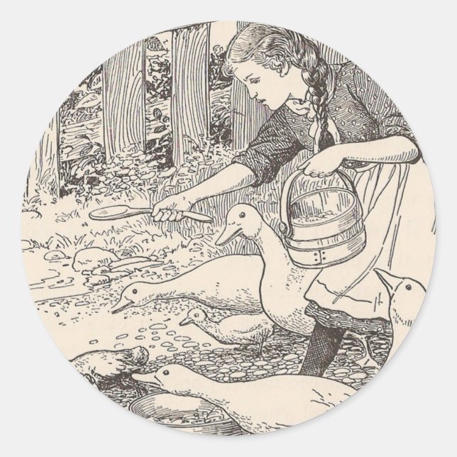 Adesivo Redondo Alimentando os patos (Frente)