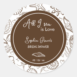 Adesivo Redondo All I Sea is Love Brown Seashells Doodles