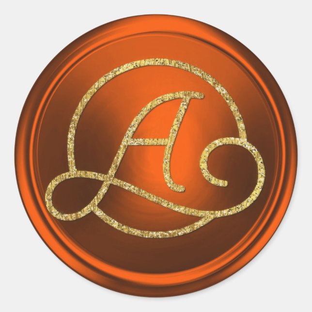 Adesivo Redondo ALL INITIALS Gold Circle Monogram Pumpkin Rust (Frente)