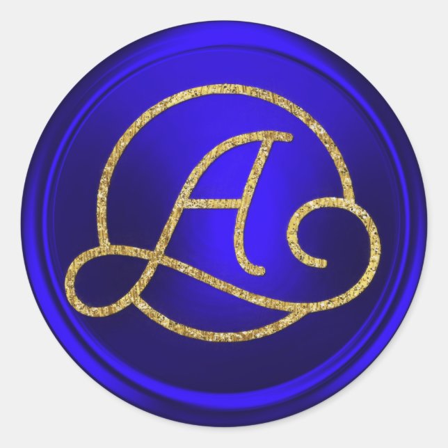 Adesivo Redondo ALL INITIALS Gold Circle Monogram Royal Blue (Frente)