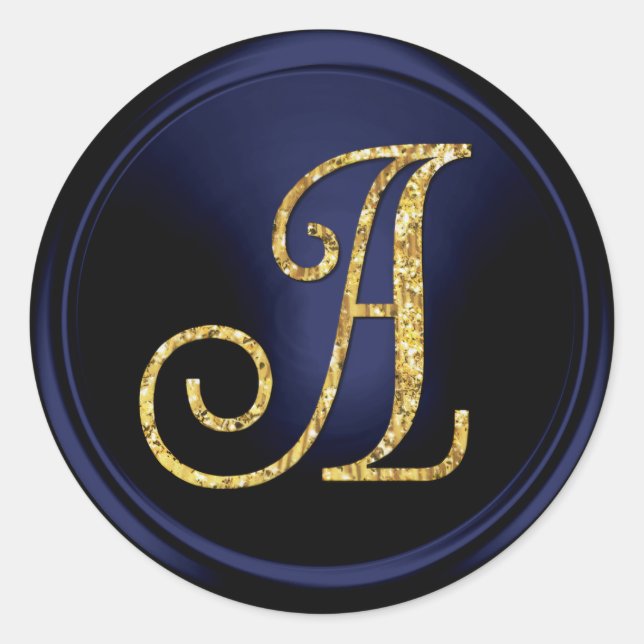 Adesivo Redondo ALL INITIALS Gold  Monogram 3 Navy Blue (Frente)
