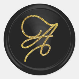 Adesivo Redondo ALL INITIALS Gold Script Monogram Black