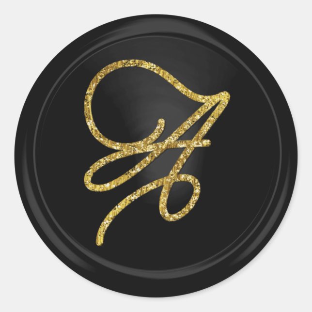 Adesivo Redondo ALL INITIALS Gold Script Monogram Black (Frente)