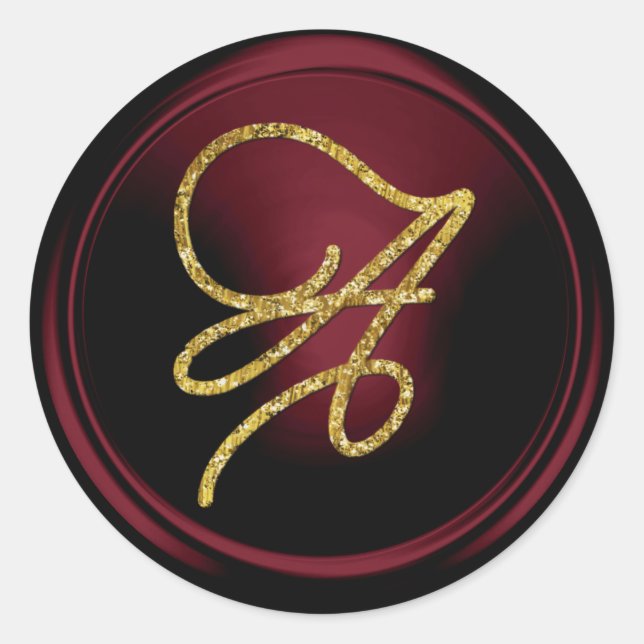 Adesivo Redondo ALL INITIALS Gold Script Monogram Burgundy (Frente)