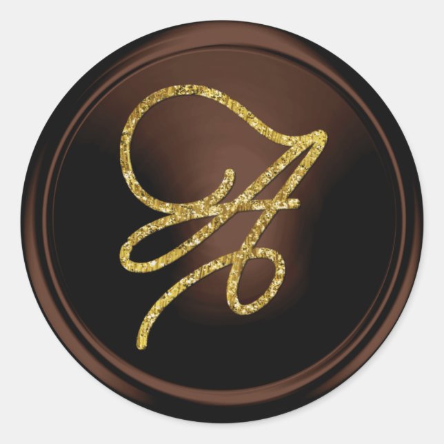 Adesivo Redondo ALL INITIALS Gold Script Monogram Chocolate (Frente)