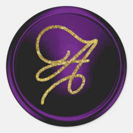 Adesivo Redondo ALL INITIALS Gold Script Monogram Dark Purple