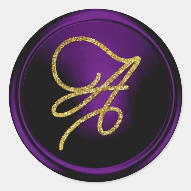 Adesivo Redondo ALL INITIALS Gold Script Monogram Dark Purple (Frente)