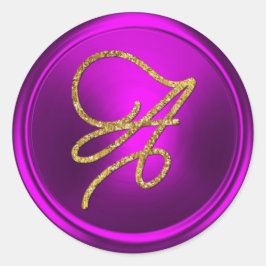 Adesivo Redondo ALL INITIALS Gold Script Monogram Fuschia