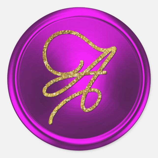 Adesivo Redondo ALL INITIALS Gold Script Monogram Fuschia (Frente)