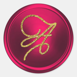 Adesivo Redondo ALL INITIALS Gold Script Monogram Magenta
