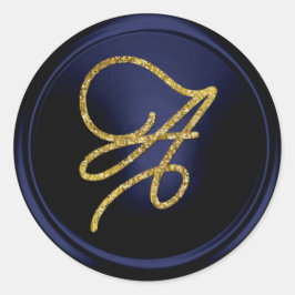 Adesivo Redondo ALL INITIALS Gold Script Monogram Navy Blue