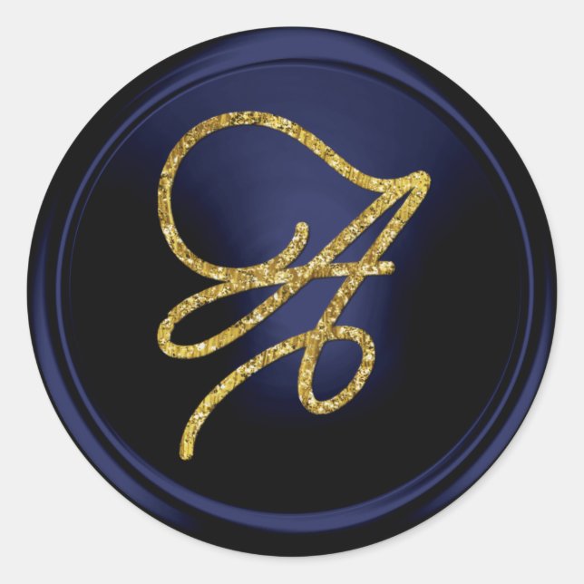 Adesivo Redondo ALL INITIALS Gold Script Monogram Navy Blue (Frente)