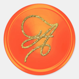 Adesivo Redondo ALL INITIALS Gold Script Monogram Orange