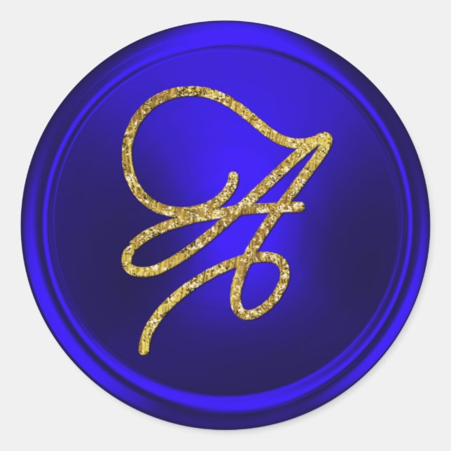 Adesivo Redondo ALL INITIALS Gold Script Monogram Royal Blue (Frente)