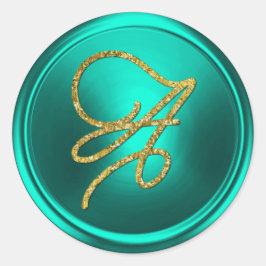 Adesivo Redondo ALL INITIALS Gold Script Monogram Turquoise