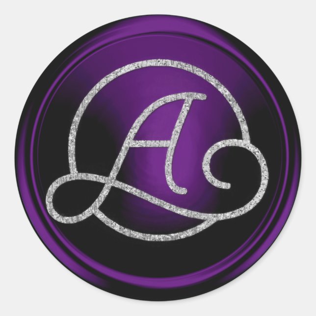 Adesivo Redondo ALL INITIALS Silver Circle Monogram Dark Purple (Frente)