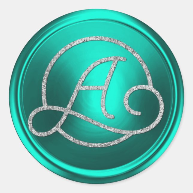 Adesivo Redondo ALL INITIALS Silver Circle Monogram Turquoise (Frente)
