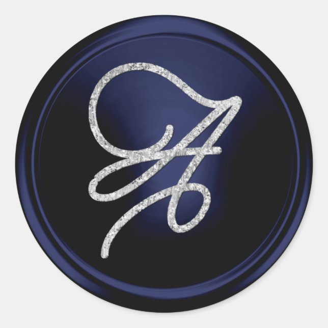 Adesivo Redondo ALL INITIALS Silver Script Monogram Navy Blue (Frente)