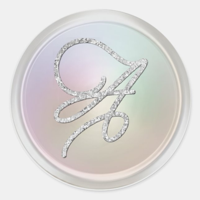Adesivo Redondo ALL INITIALS Silver Script Monogram Pearl Gray (Frente)
