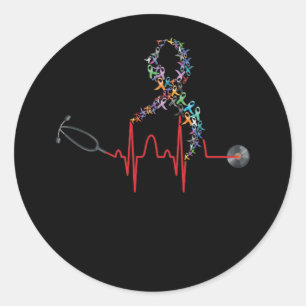 Adesivo Redondo All Ribbon Cancer Awareness Day Heartbeat