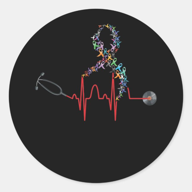 Adesivo Redondo All Ribbon Cancer Awareness Day Heartbeat (Frente)