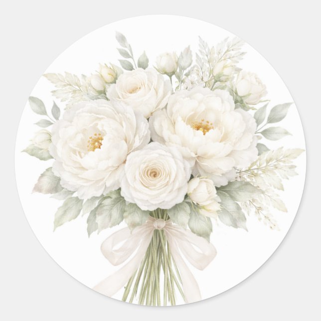 Adesivo Redondo All White Floral Wedding (Frente)