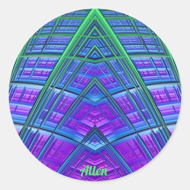 Adesivo Redondo ALLEN! Legal! Verde Azul Geométrico ~ (Frente)